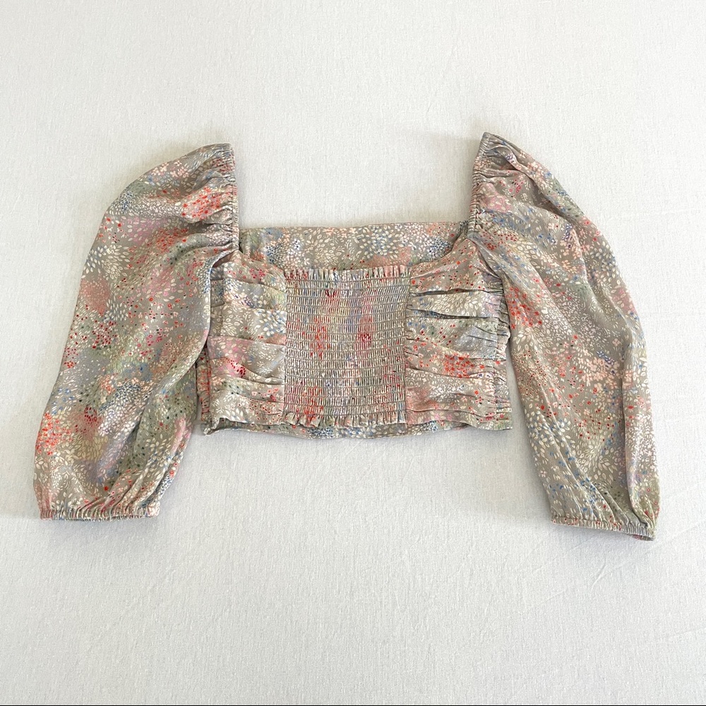 Aritzia Wilfred Lolita Cropped Puff Sleeves Floral Blouse, XS - Picture 7 of 11
